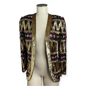 Vintage Couture Sequined Beaded Floral Jacket Silk Evening Duster Size S NWT